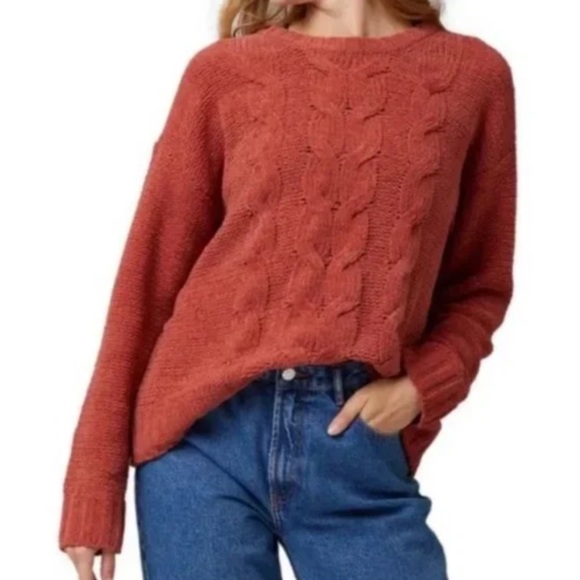 American Eagle Outfitters Burnt Orange Cable Knit Chenille Sweater - Picture 1 of 6